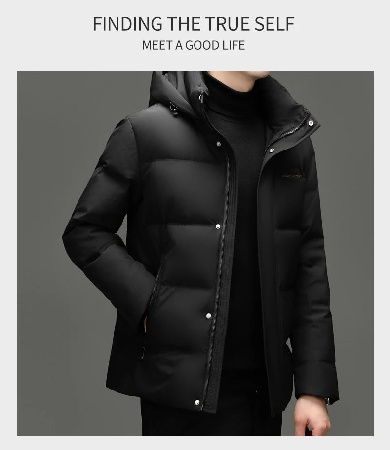 Real 85% Goose Down Jacket Men 2025 Winter Warm Puffer Coat Luxury Hood Thermal Outdoor Jacket Goose Down Parkas Zipper Clothes