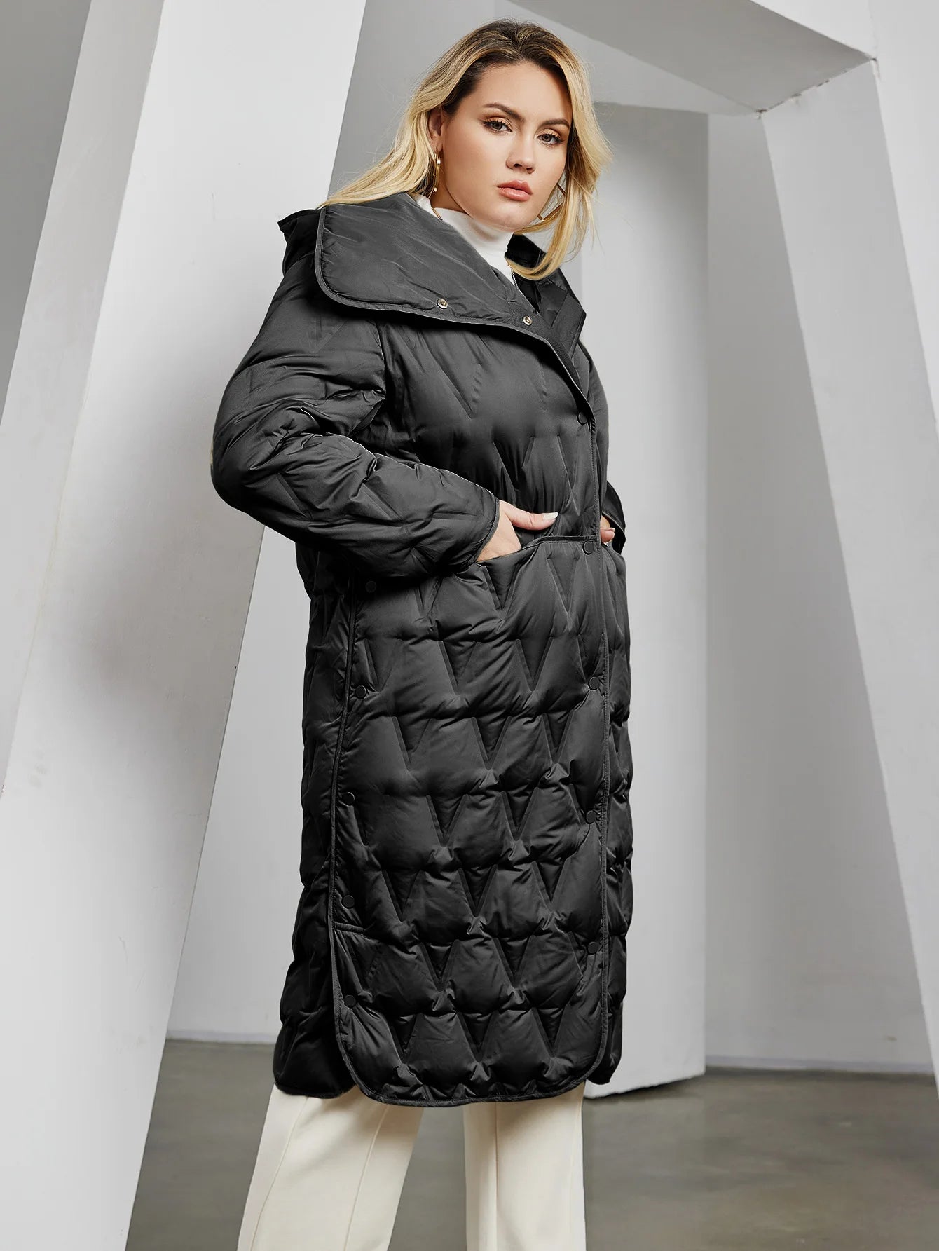 Astrid 2023 Plus Size Women's Winter Parka – Thick Bio Down Hooded Quilted Coat