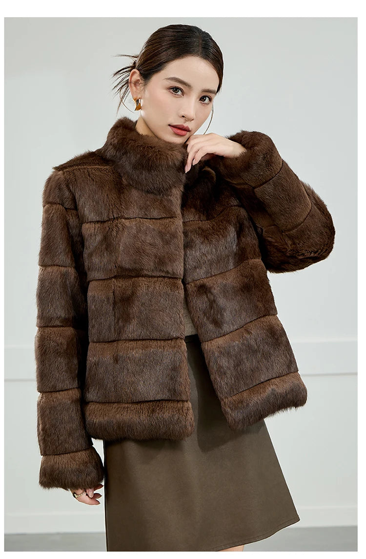 2025 Women's 100% Natural Rabbit Fur Jacket – Elegant and Warm Luxury Winter Outerwear