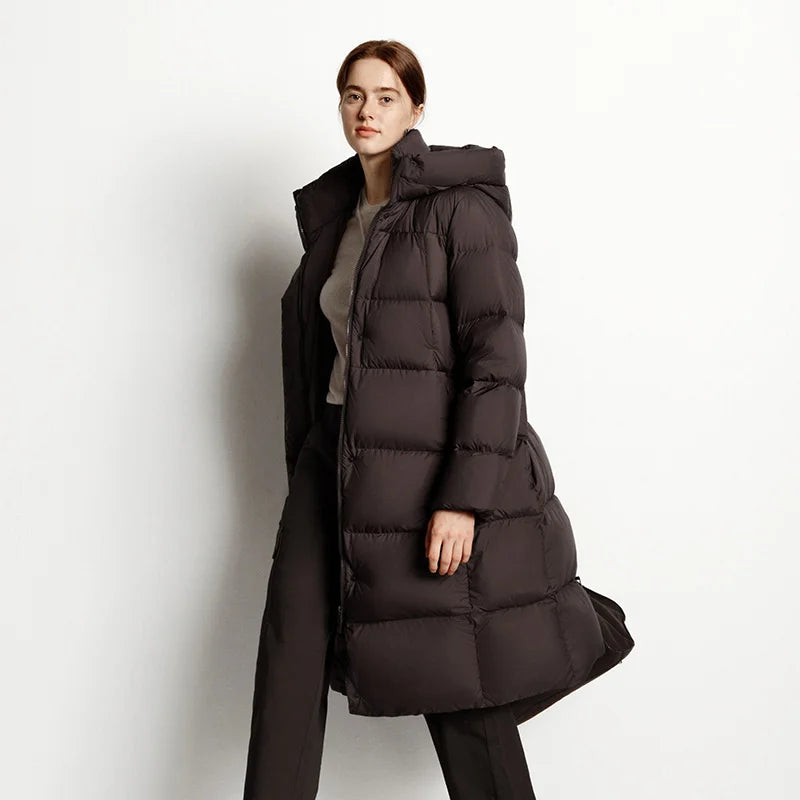 Semir Down Jacket Women Winter Long 90% Duck Down Waterproof Oil-proof Stain-proof 2025 New Solid Hooded winter woman clothes