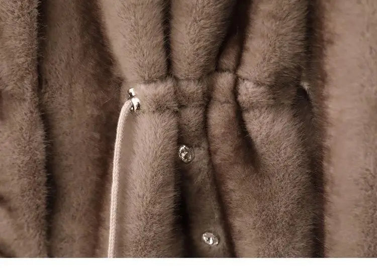 Faux Fur Coat for Women,Covered Button Jacket,Adjustable Waist,High Quality,Turn-down Collar Overcoat,Female Clothes,New,Winter
