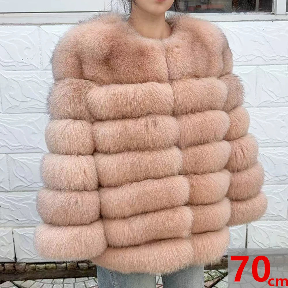 QUEENTINA Fox Fur 70cm Coat Real Winter Women'S New Fashion Furry 2025 Leather And Skin White Natural New In Coats & Jackets