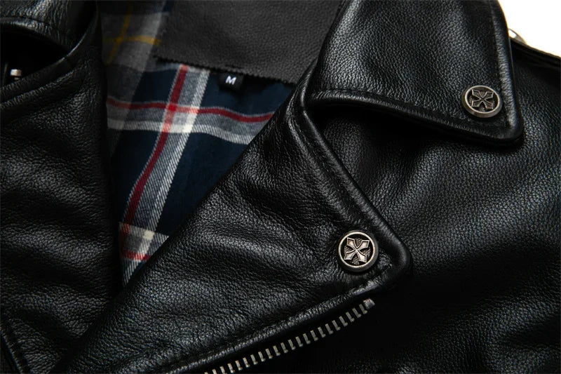 Real Cowhide Leather Jacket Men Leather Coat Motor Biker Clothing Riding Clothes Autumn Men Fashion Motorcycle Leather Jacket