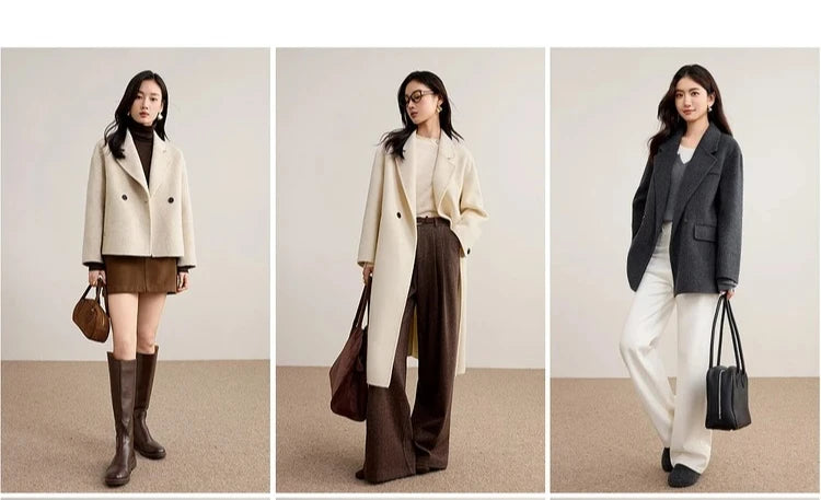 SENTUBILA Women's 100% Wool Long Coat Winter 2025 Classic Elegant Commuter Style Double-Faced Overcoat Ladies Clothes W54OA8780