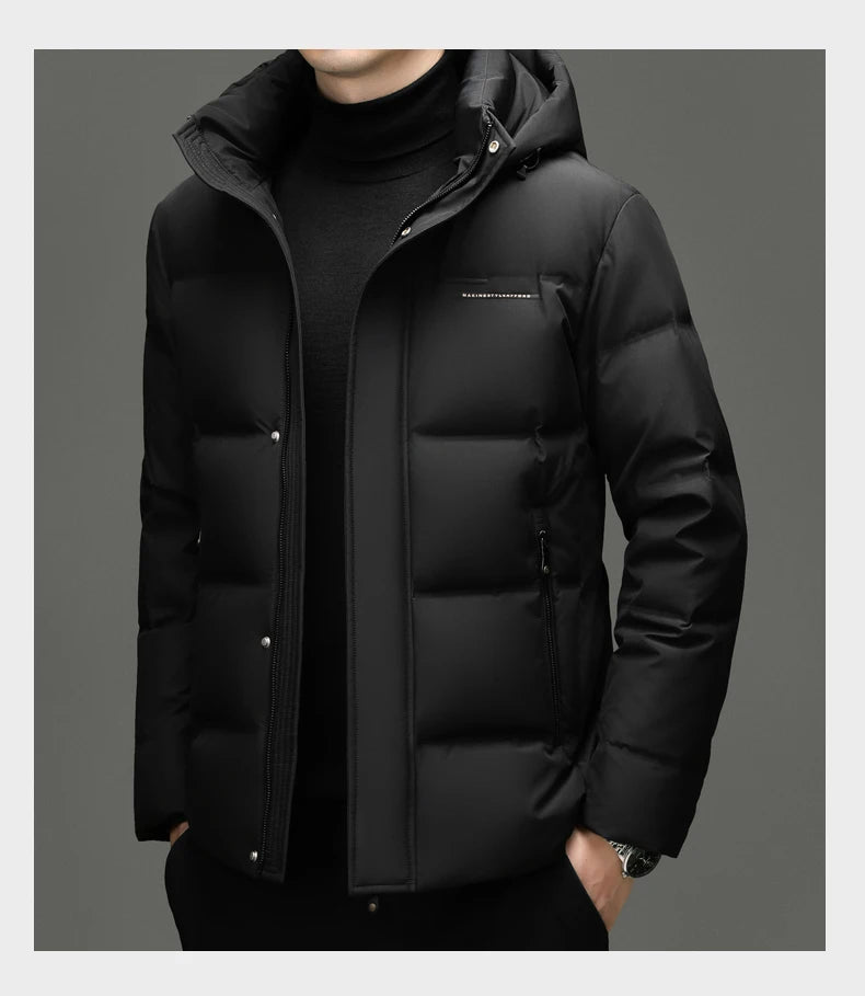 Real 85% Goose Down Jacket Men 2025 Winter Warm Puffer Coat Luxury Hood Thermal Outdoor Jacket Goose Down Parkas Zipper Clothes