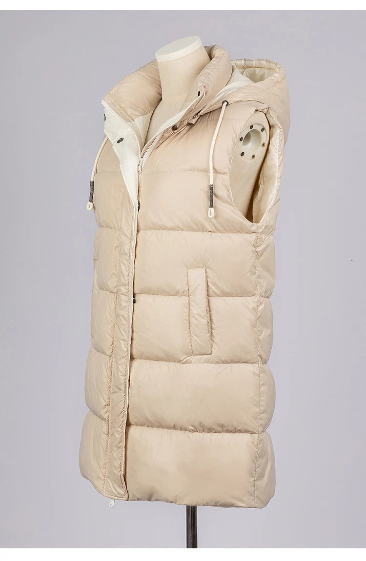 CA-39 In Stock Hooded Zip Covered Button Sleeveless Clothes White Duck Down Puffer Jacket Vest Down Vest Puffer Vest