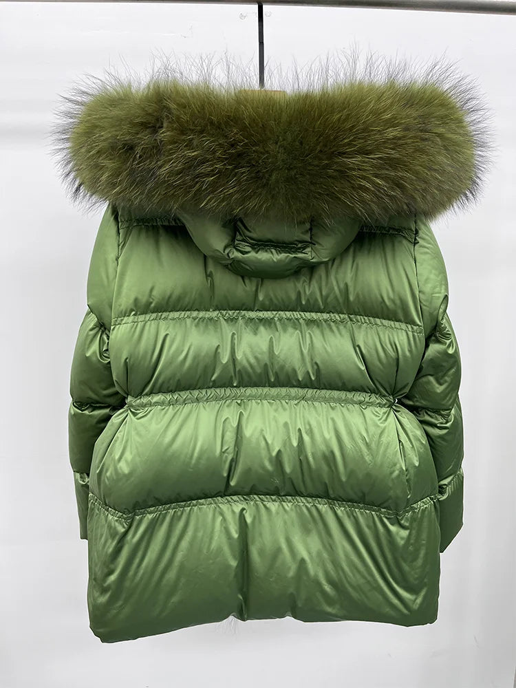 2025 New Fashion Winter Goose Down Jacket Natural Fox Raccoon Fur Collar Parkas Luxury Warm Puffer Jackets Clothing Women
