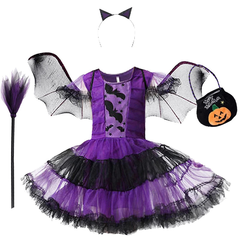 6 Styles Girls Halloween Witch Costume Kids Cosplay Bat Ghost Bride Little Red Riding Hood Dress Kids Carnival Party Clothes