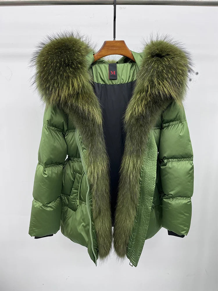 2025 New Fashion Winter Goose Down Jacket Natural Fox Raccoon Fur Collar Parkas Luxury Warm Puffer Jackets Clothing Women