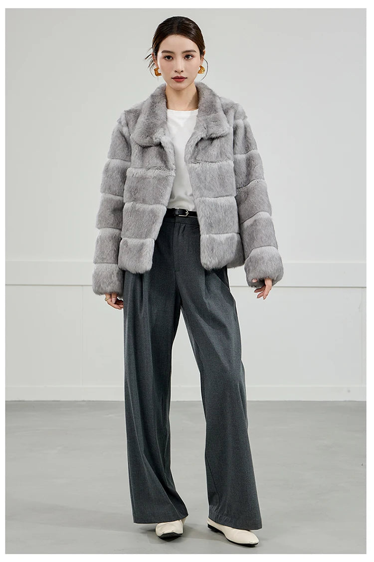 2025 Women's 100% Natural Rabbit Fur Jacket – Elegant and Warm Luxury Winter Outerwear