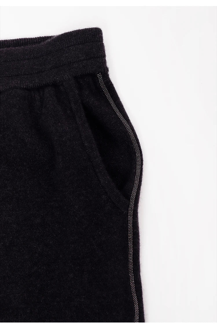 BC-210 Luxury Clothes Elastic Waist Solid Color Casual 100% Cashmere Trousers For Women  Women's Pants & Trousers