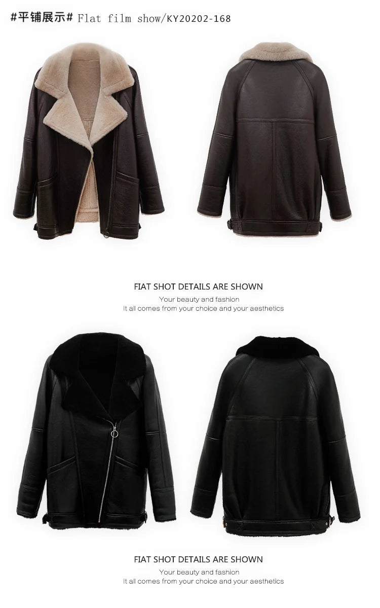 Natural Merino Sheepskin Wool Double Faced Fur Coat Women Motorcycle Leather Jacket Winter Clothes Woman 2024 дубленка женская