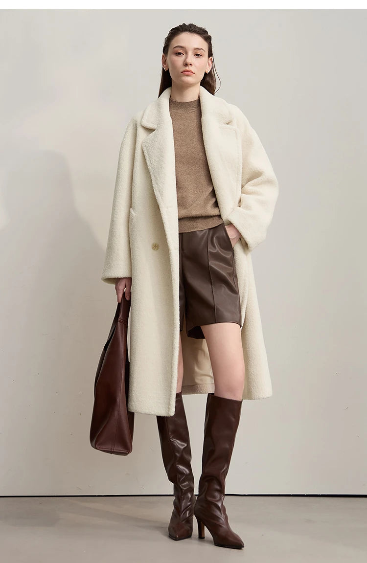 Amii 2025 Winter Minimalist Double-Breasted Women's Fur Coat – Loose, Warm & Elegant Long Jacket