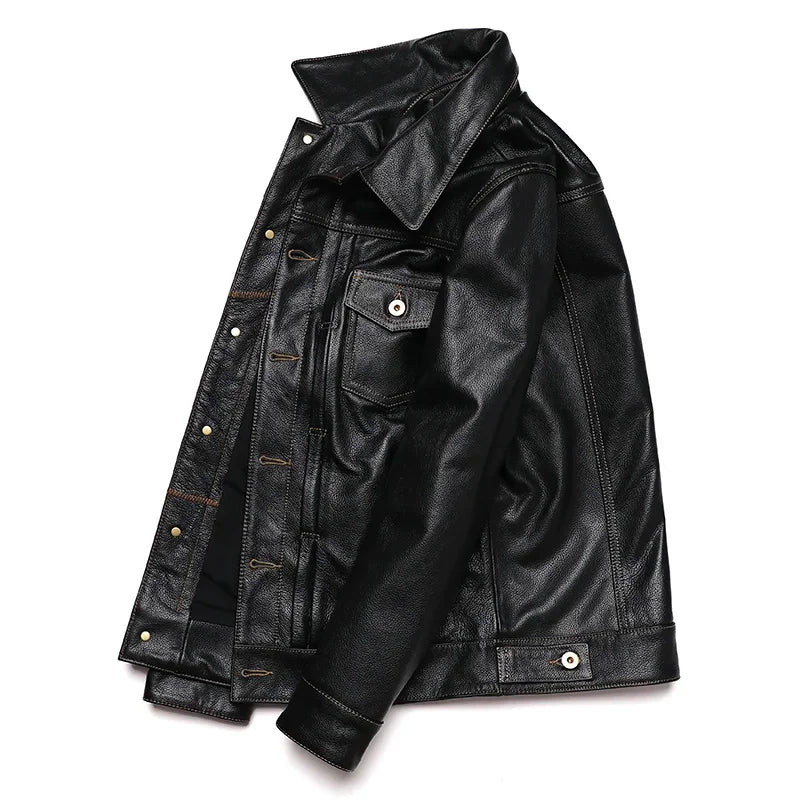 Classical 506 Denim Genuine Leather Jacket Man Casual Natural Cowhide Clothes Slim Fashion Coat High Quality Clothing