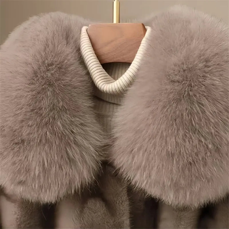 Faux Fur Coat for Women,Covered Button Jacket,Adjustable Waist,High Quality,Turn-down Collar Overcoat,Female Clothes,New,Winter