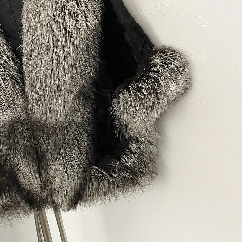 OFTBUY New Winter Thickened Warm Clothes Women Natural Mink Fur Cape Coat Female Real Fox Fur Sleeveless Shawl Jacket Outerwear