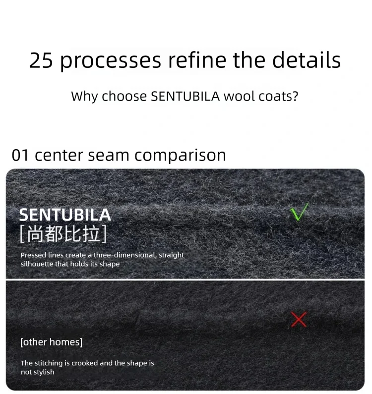 SENTUBILA Women's 100% Wool Long Coat Winter 2025 Classic Elegant Commuter Style Double-Faced Overcoat Ladies Clothes W54OA8780