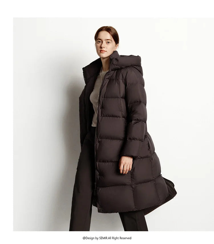 Semir Down Jacket Women Winter Long 90% Duck Down Waterproof Oil-proof Stain-proof 2025 New Solid Hooded winter woman clothes
