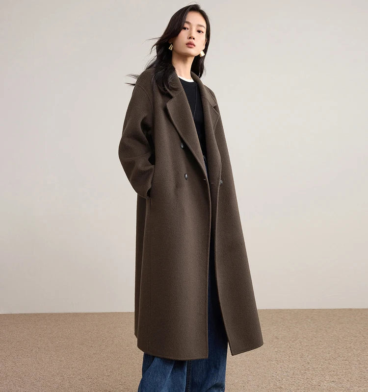 SENTUBILA Women's 100% Wool Long Coat Winter 2025 Classic Elegant Commuter Style Double-Faced Overcoat Ladies Clothes W54OA8780