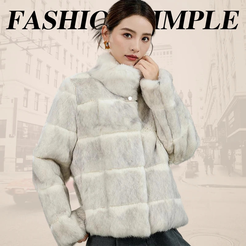 2025 Women's 100% Natural Rabbit Fur Jacket – Elegant and Warm Luxury Winter Outerwear