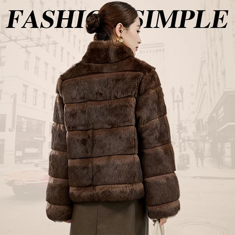 2025 Women's 100% Natural Rabbit Fur Jacket – Elegant and Warm Luxury Winter Outerwear