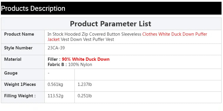 CA-39 In Stock Hooded Zip Covered Button Sleeveless Clothes White Duck Down Puffer Jacket Vest Down Vest Puffer Vest