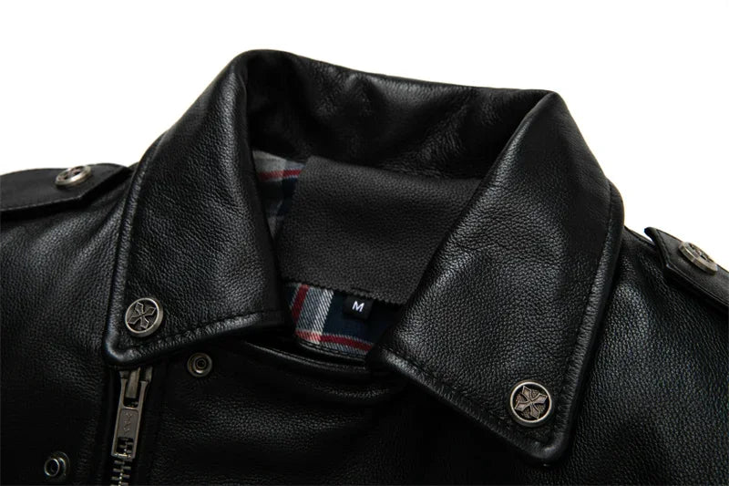 Real Cowhide Leather Jacket Men Leather Coat Motor Biker Clothing Riding Clothes Autumn Men Fashion Motorcycle Leather Jacket