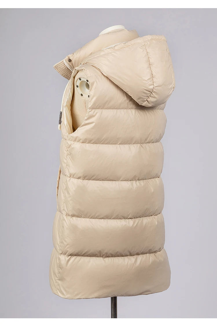 CA-39 In Stock Hooded Zip Covered Button Sleeveless Clothes White Duck Down Puffer Jacket Vest Down Vest Puffer Vest