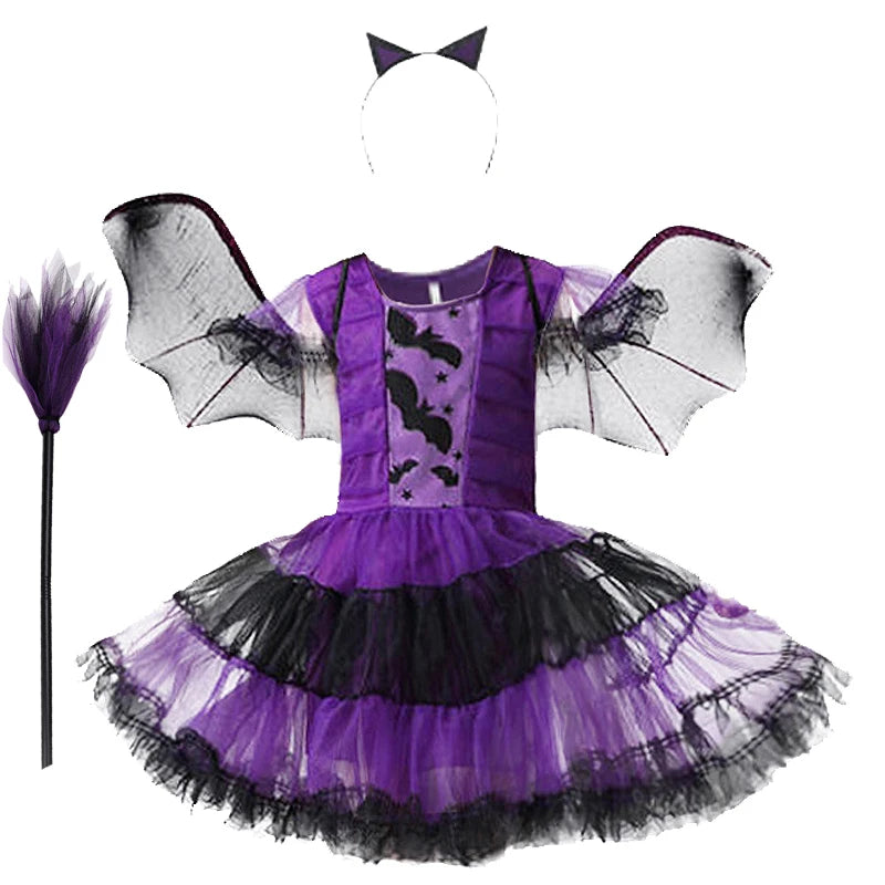 6 Styles Girls Halloween Witch Costume Kids Cosplay Bat Ghost Bride Little Red Riding Hood Dress Kids Carnival Party Clothes