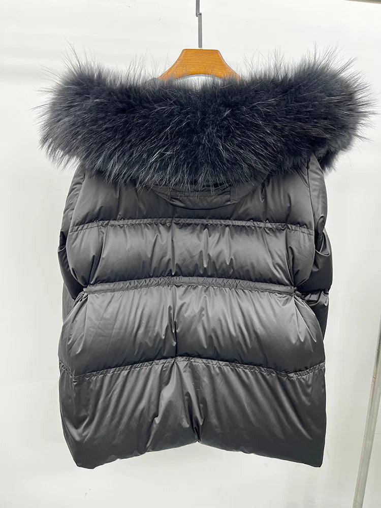 2025 New Fashion Winter Goose Down Jacket Natural Fox Raccoon Fur Collar Parkas Luxury Warm Puffer Jackets Clothing Women