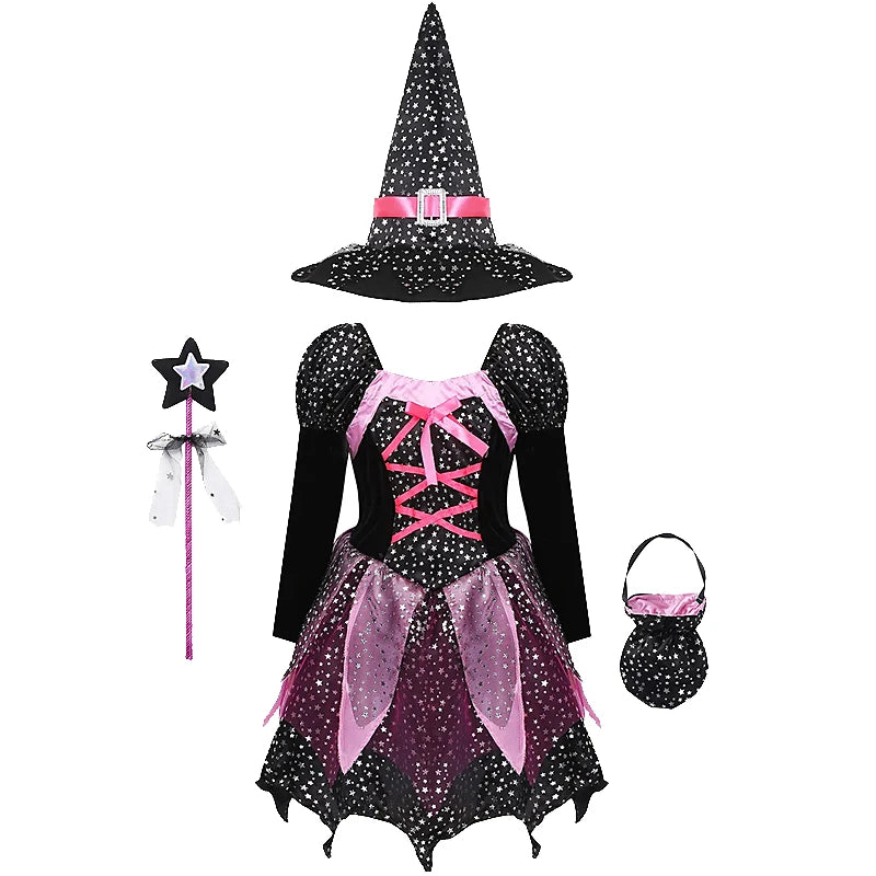 6 Styles Girls Halloween Witch Costume Kids Cosplay Bat Ghost Bride Little Red Riding Hood Dress Kids Carnival Party Clothes