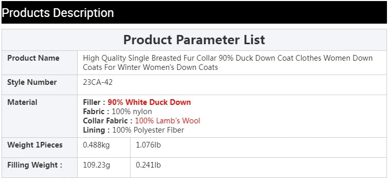 CA-42 High Quality Single Breasted Fur Collar 90% Duck Down Coat Clothes Women Down Coats For Winter Women's Down Coats