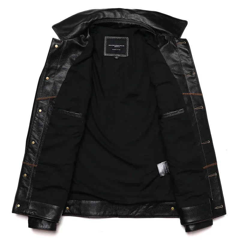 Classical 506 Denim Genuine Leather Jacket Man Casual Natural Cowhide Clothes Slim Fashion Coat High Quality Clothing