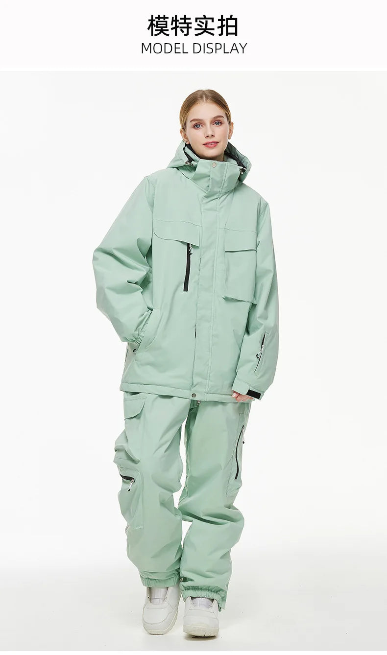 New Men Women Snow Clothes Snowboarding Suit Winter Windproof Waterproof Warm Ski Suit for Couple Jacket Pants Set Multi Color