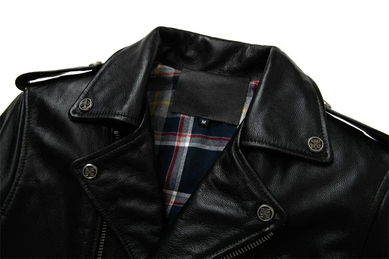 Real Cowhide Leather Jacket Men Leather Coat Motor Biker Clothing Riding Clothes Autumn Men Fashion Motorcycle Leather Jacket