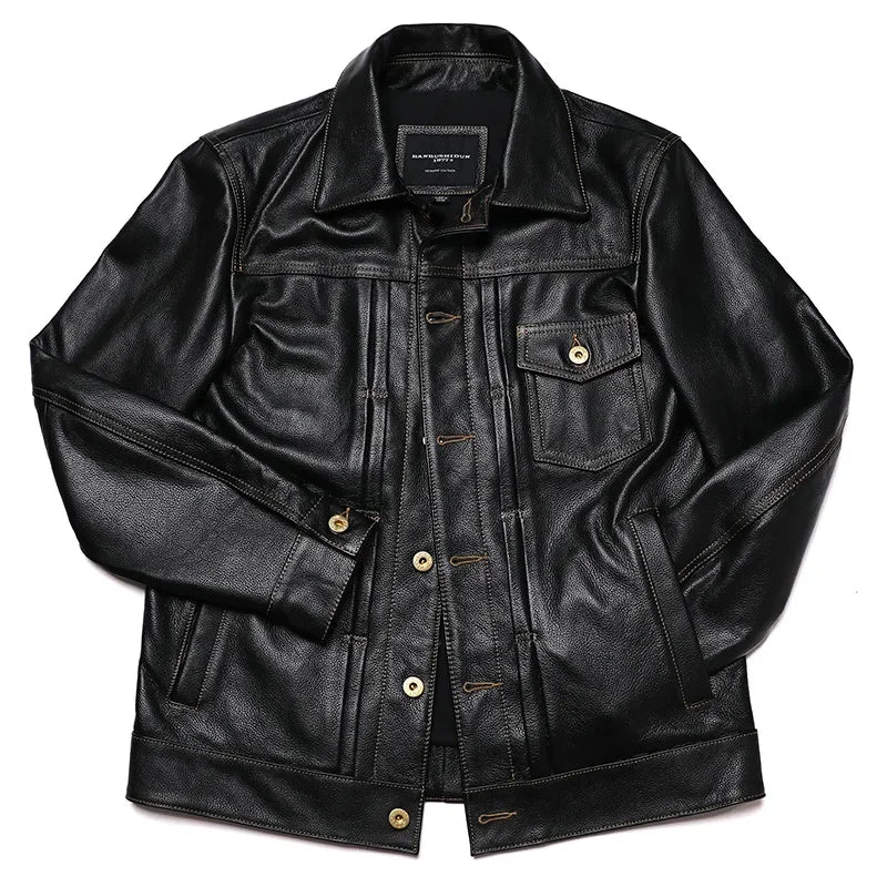 Classical 506 Denim Genuine Leather Jacket Man Casual Natural Cowhide Clothes Slim Fashion Coat High Quality Clothing