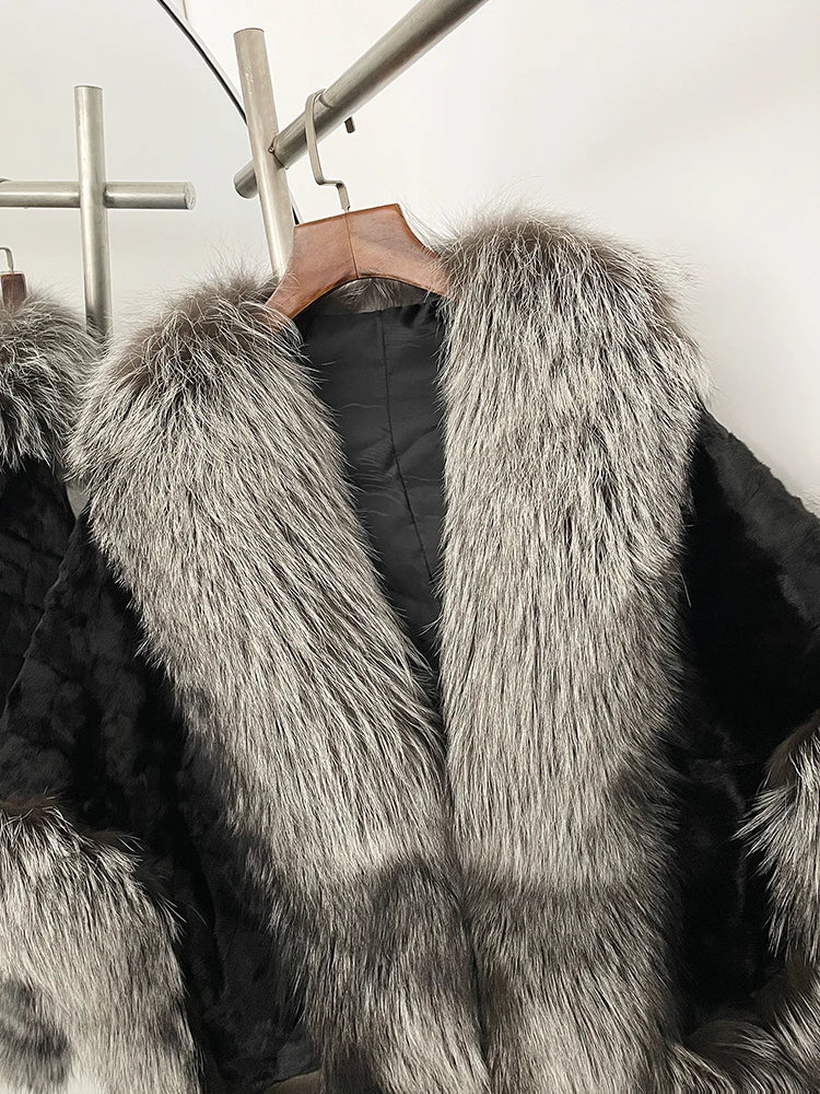 OFTBUY New Winter Thickened Warm Clothes Women Natural Mink Fur Cape Coat Female Real Fox Fur Sleeveless Shawl Jacket Outerwear