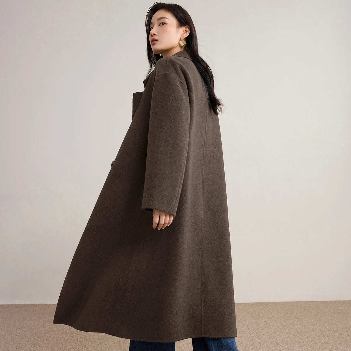 SENTUBILA Women's 100% Wool Long Coat Winter 2025 Classic Elegant Commuter Style Double-Faced Overcoat Ladies Clothes W54OA8780