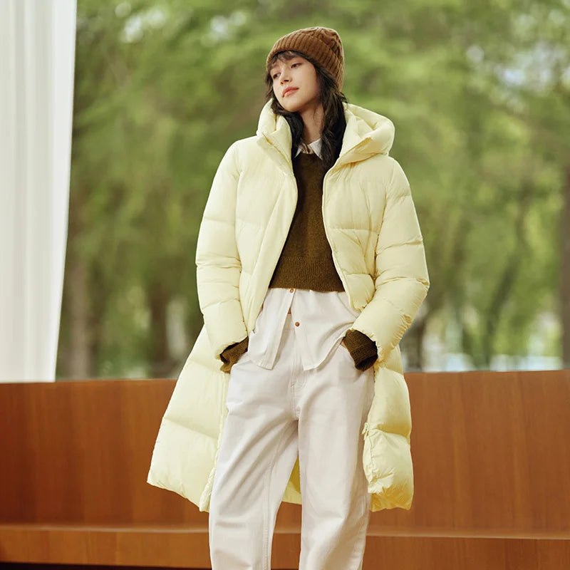 Semir Down Jacket Women Winter Long 90% Duck Down Waterproof Oil-proof Stain-proof 2025 New Solid Hooded winter woman clothes