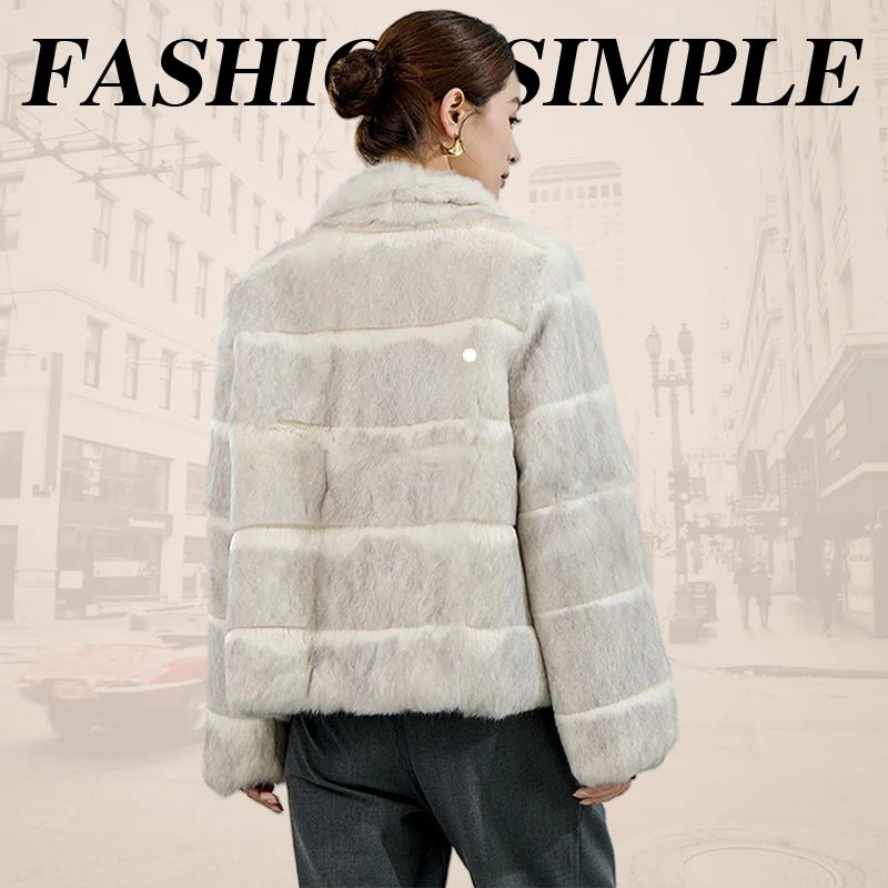 2025 Women's 100% Natural Rabbit Fur Jacket – Elegant and Warm Luxury Winter Outerwear