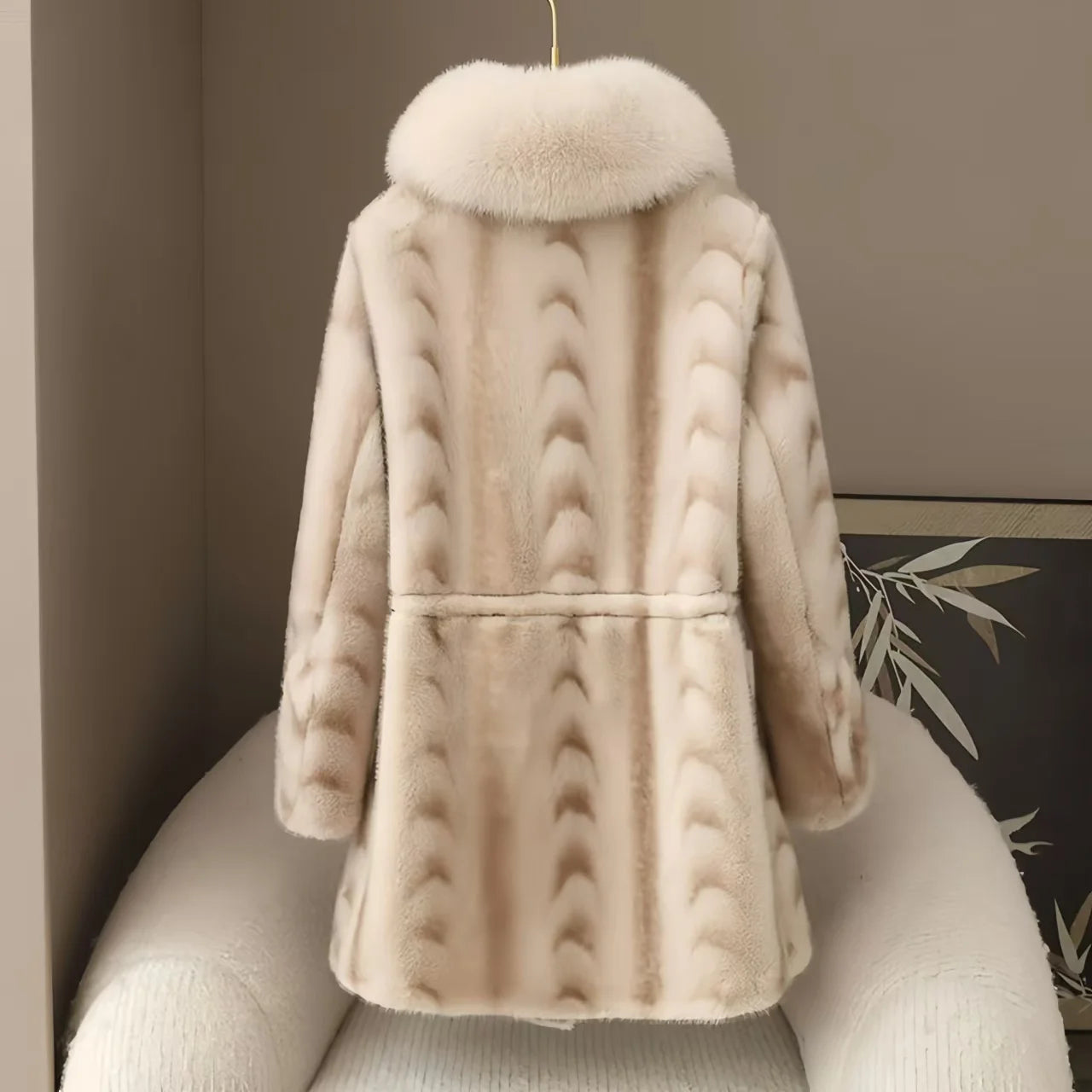 Faux Fur Coat for Women,Covered Button Jacket,Adjustable Waist,High Quality,Turn-down Collar Overcoat,Female Clothes,New,Winter