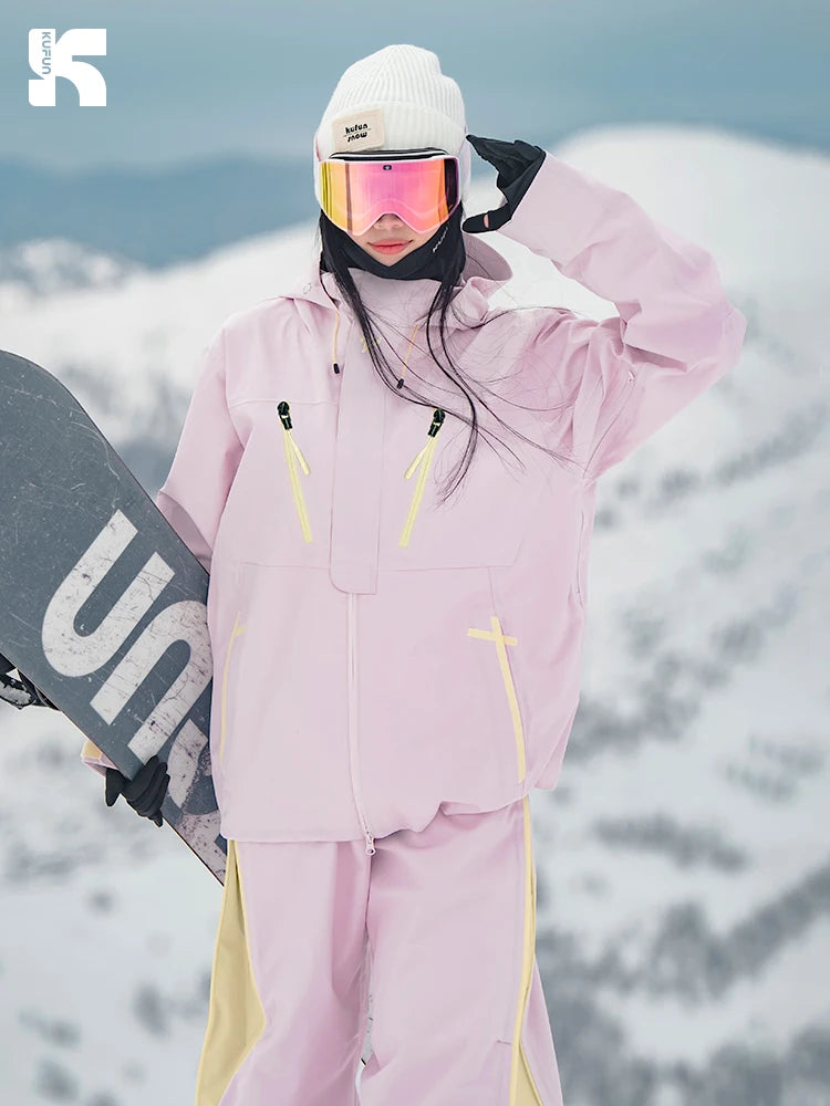 KUFUN Ski Wear Outfits Snowboard Waterproof Windproof Thickened 3L Snow Jacket Top Pants Trousers Loose Casual Man Lady Teenager