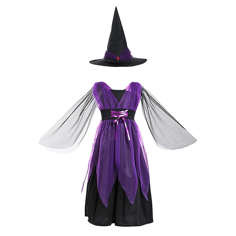 6 Styles Girls Halloween Witch Costume Kids Cosplay Bat Ghost Bride Little Red Riding Hood Dress Kids Carnival Party Clothes