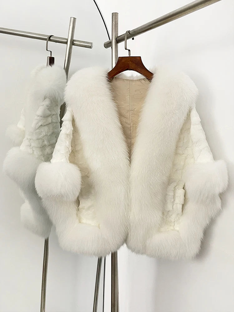 OFTBUY New Winter Thickened Warm Clothes Women Natural Mink Fur Cape Coat Female Real Fox Fur Sleeveless Shawl Jacket Outerwear