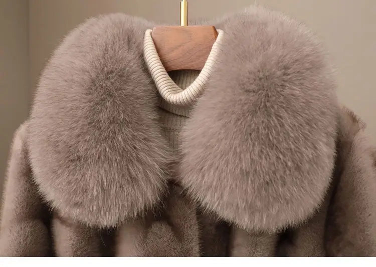 Faux Fur Coat for Women,Covered Button Jacket,Adjustable Waist,High Quality,Turn-down Collar Overcoat,Female Clothes,New,Winter