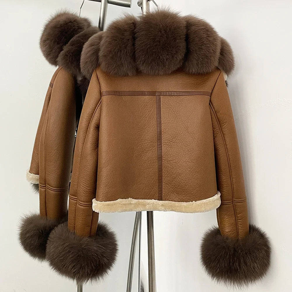 Reality Fur Jacket Winter Real Fur Cuffs Clothes Women Short Faux Leather Fake Fur Inner Jacket Female Thick Warm Fox Fur Coat