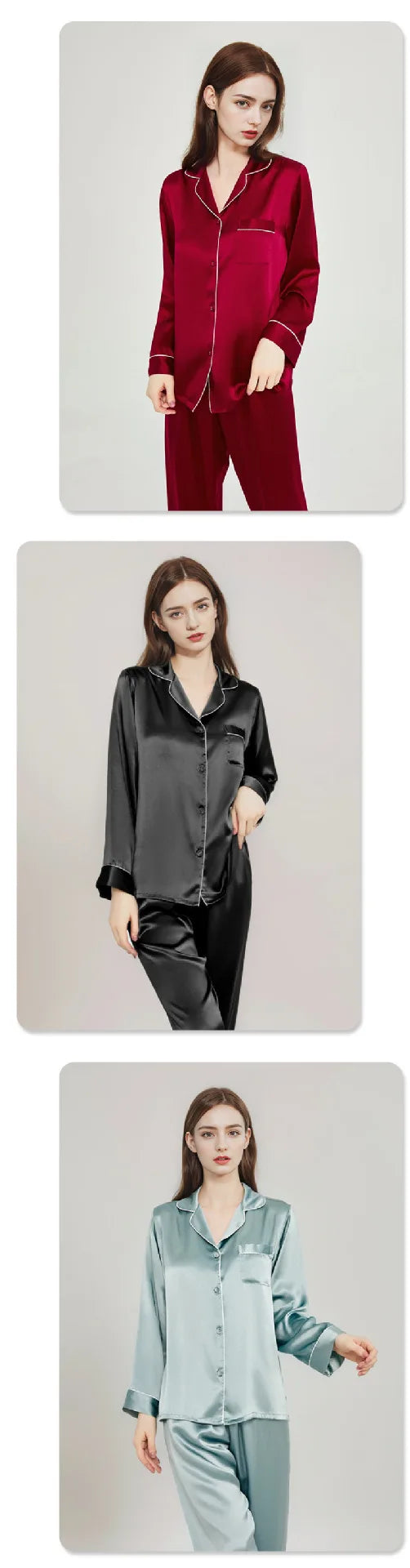 Summer New Real Silk Pajamas Women's Long-sleeved Trousers 100% Mulberry Silk Cool Home Clothes Suit 2 PCS Solid Color Sleepwear