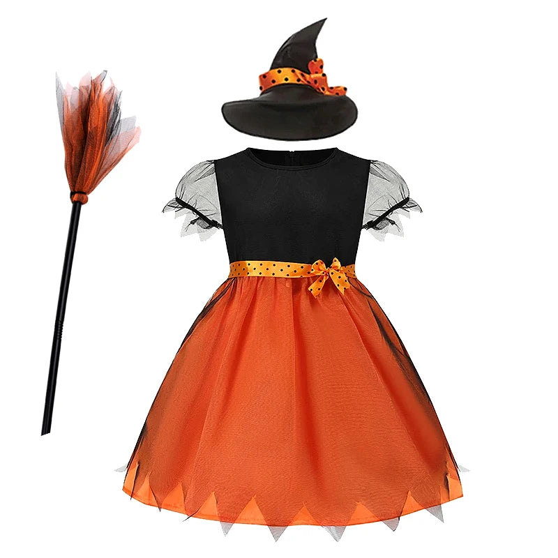 6 Styles Girls Halloween Witch Costume Kids Cosplay Bat Ghost Bride Little Red Riding Hood Dress Kids Carnival Party Clothes