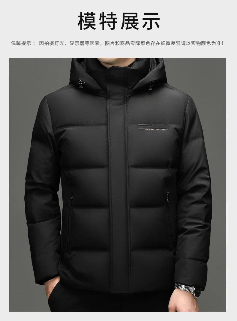 Real 85% Goose Down Jacket Men 2025 Winter Warm Puffer Coat Luxury Hood Thermal Outdoor Jacket Goose Down Parkas Zipper Clothes