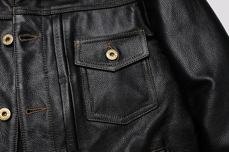 Classical 506 Denim Genuine Leather Jacket Man Casual Natural Cowhide Clothes Slim Fashion Coat High Quality Clothing